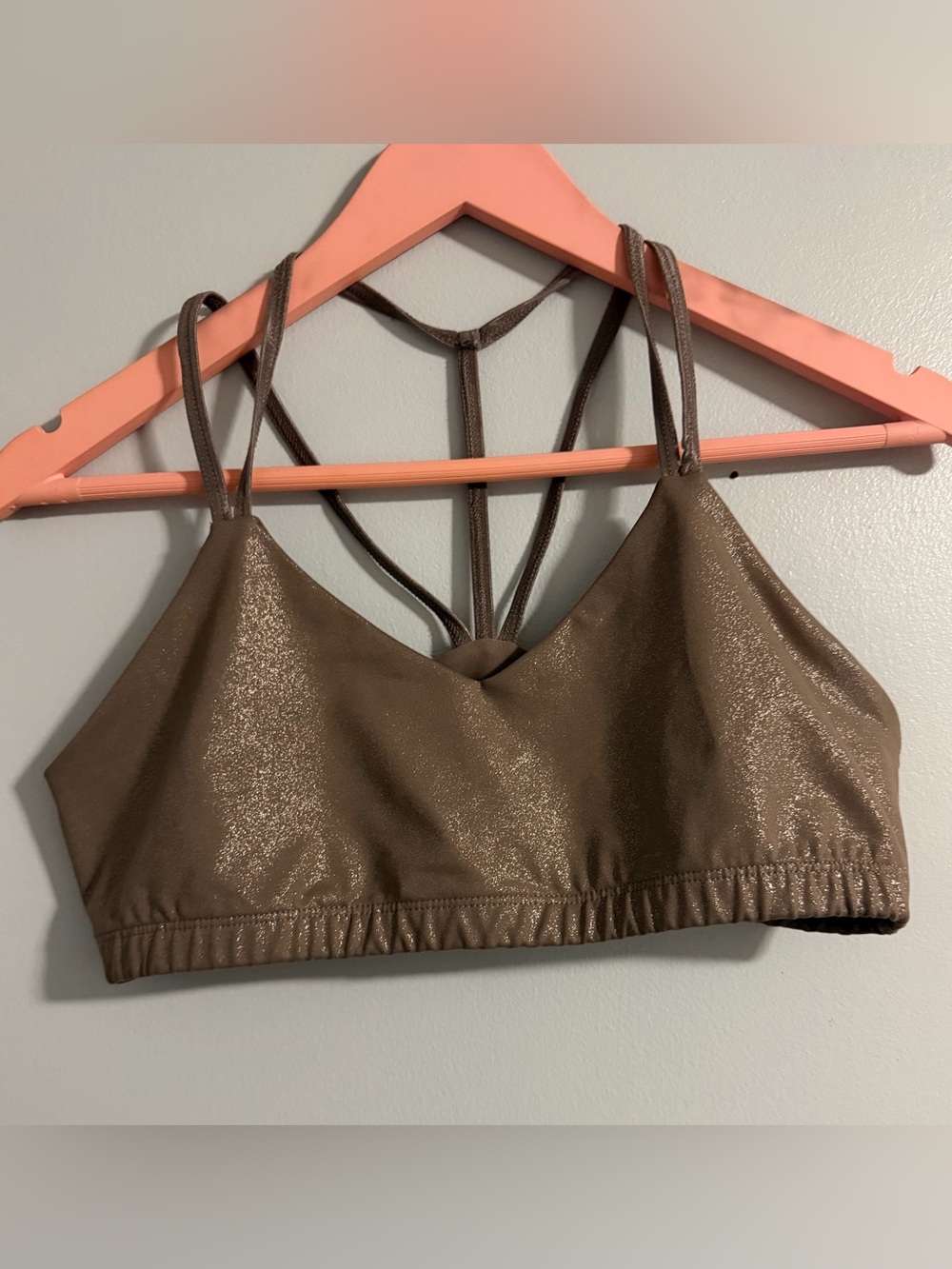 Beyond Yoga Shimmery Olive Crop Bralette with Strappy Back